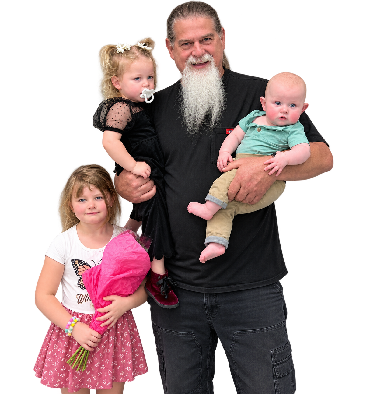 Vernon Hyndman with three grandchildren in a studio portrait